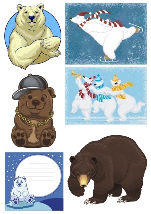 Collection of Stylized Bear Illustrations in Various Themes Free Vector