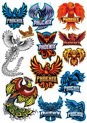 Colorful Phoenix Bird Vector Collection for Logos and Mascots Free Vector