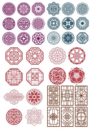 Collection of Traditional Asian Geometric and Floral Circular Patterns Free Vector
