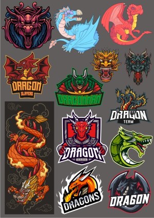 Collection of Colorful Dragon Illustrations and Logos Free Vector