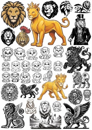 Collection of Diverse Lion and Lioness Vector Illustrations Free Vector