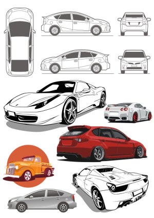 Car Vector Illustrations Set with Sports and Classic Models Free Vector