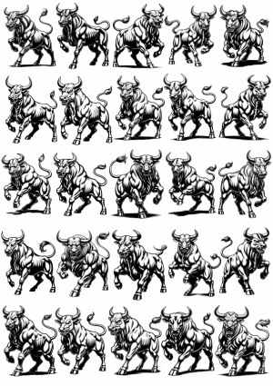Detailed Black and White Bull Vector Illustrations Set Free Vector