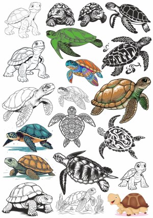 Diverse Collection of Turtle and Tortoise Vector Illustrations Free Vector