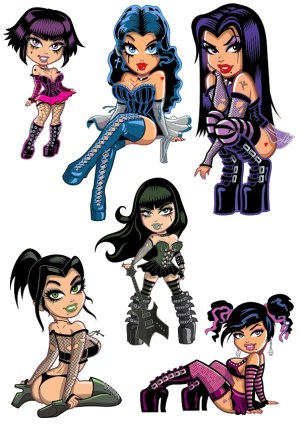 Gothic Style Sexy Cartoon Girls Vector Set Free Vector