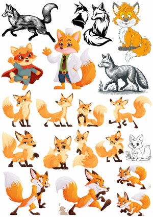 Collection of Cartoon and Vintage Fox Illustrations Free Vector