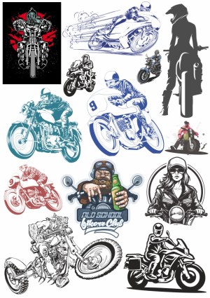 Collection of Vintage and Modern Motorcycle Rider Illustrations Free Vector