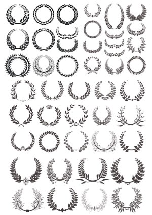 Collection of Black Laurel Wreath Vector Designs Free Vector