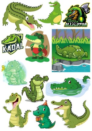 Collection of Cartoon Alligator and Crocodile Illustrations Free Vector