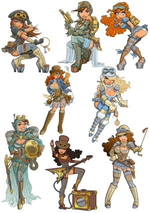 Steampunk Women Characters Collection Free Vector