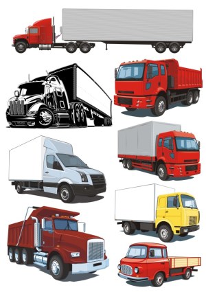 Vector Set of Various Trucks and Delivery Vehicles Free Vector