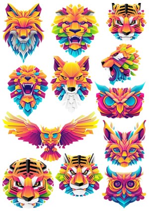 Colorful Geometric Animal Head Collection Free Vector
