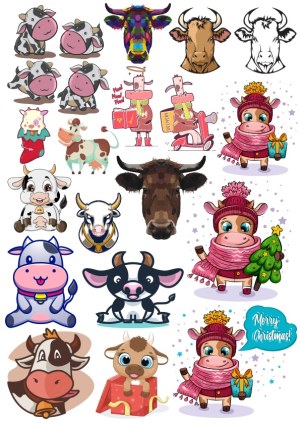 Collection of Cartoon and Realistic Cow Illustrations with Christmas Themes Free Vector