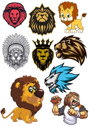 Diverse Lion Head and Cartoon Lion Vector Illustrations Free Vector
