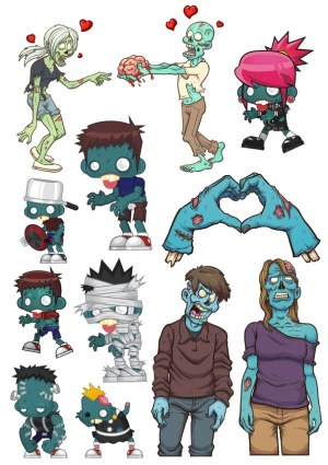 Cartoon Zombie Characters and Hands Vector Set Free Vector