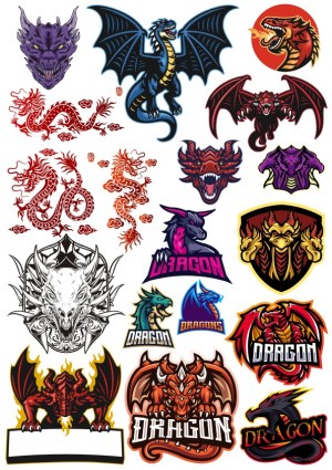 Assorted Dragon and Dragon Head Vector Logos and Illustrations Free Vector