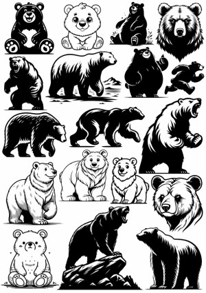 Black and White Bear Illustrations Collection Free Vector