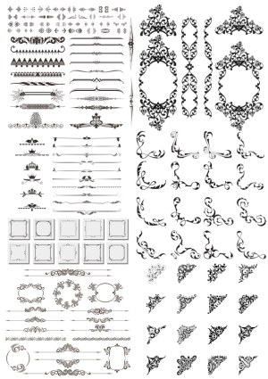 Ornate Victorian Style Decorative Border and Corner Elements Free Vector