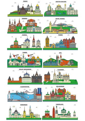 Vector Skyline Illustrations of Russian Cities Free Vector