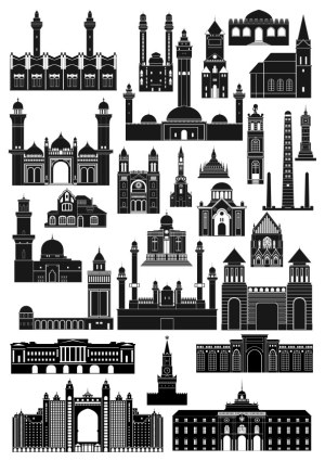 Silhouette Vector Set of Various Famous Architectural Buildings and Landmarks Free Vector