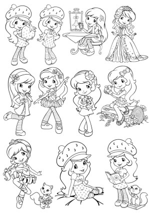 Black and White Cartoon Girls Collection with Various Poses and Activities Free Vector