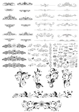 Elegant Black and White Floral and Ornamental Vector Borders and Decorative Elements Free Vector