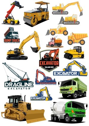 Construction and Excavation Equipment Vector Collection Free Vector