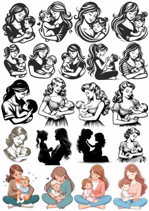 Mother and Child Loving Embrace Vector Illustrations Free Vector