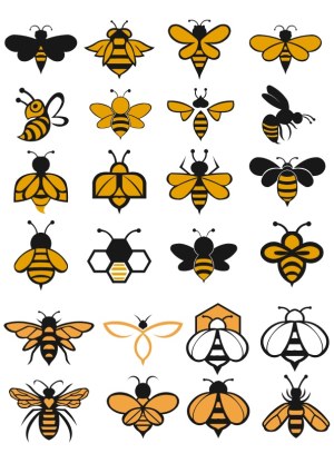 Set of 25 Stylized Bee and Honeycomb Vector Icons Free Vector