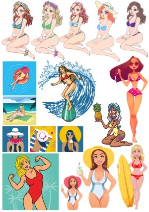 Summer Beach Girls Vector Illustrations Collection Free Vector