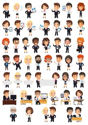 Diverse Business People and Office Work Vector Set Free Vector