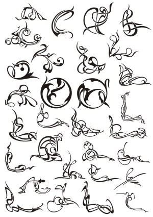 Abstract Black Floral and Vine Swirls Collection Free Vector