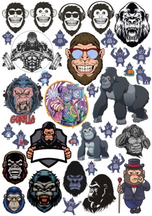 Diverse Gorilla and Monkey Vector Illustrations Pack Free Vector