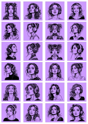 Sketches of Women Wearing Headphones in Various Styles Free Vector