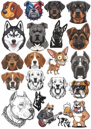 Vector Set of Various Dog Breeds and Dog-themed Cartoons Free Vector