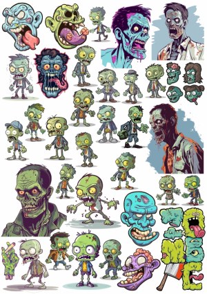 Collection of Cartoon and Realistic Zombie Characters and Heads Free Vector