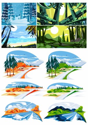 Vector Collection of Seasonal Landscapes and Nature Scenes Free Vector