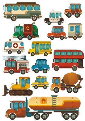 Set of Colorful Cartoon Utility and Service Vehicles Free Vector
