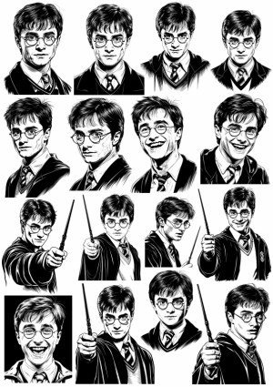 Black and White Harry Potter Vector Portraits and Poses Free Vector