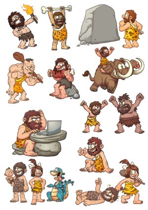 Cartoon Cavemen and Prehistoric Characters Collection Free Vector