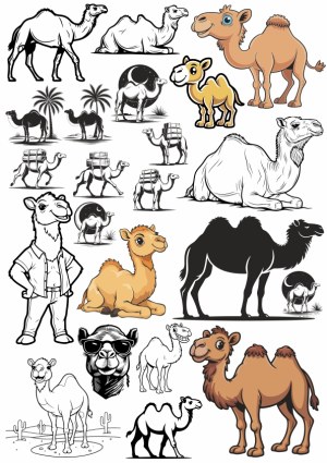 Collection of Cartoon and Stylized Camel Illustrations Free Vector