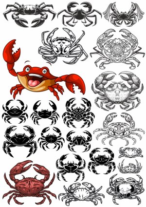 Collection of Crab Vector Illustrations and Silhouettes Free Vector