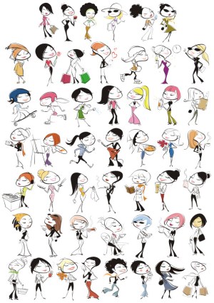 Set of Diverse Stylish Women Characters in Various Activities Free Vector