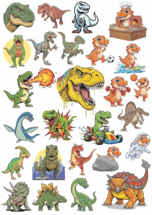 Collection of Colorful Dinosaur Cartoon and Realistic Illustrations Free Vector