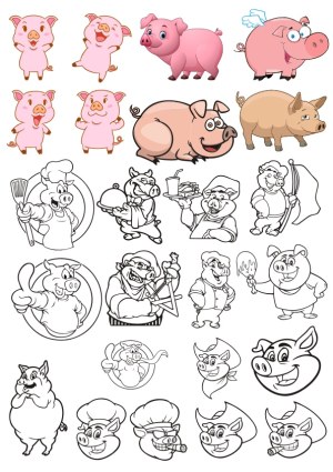 Collection of Cartoon Pig Characters and Illustrations Free Vector