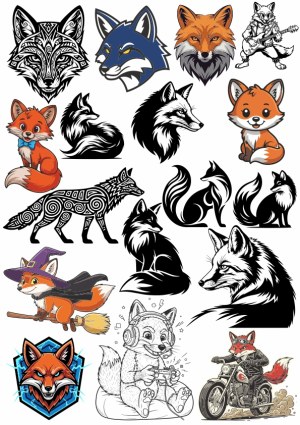 Collection of Diverse Fox Vector Illustrations and Designs Free Vector