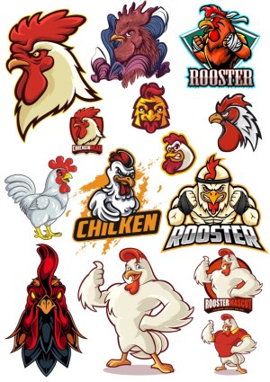 Chicken and Rooster Mascots and Logos Collection Free Vector