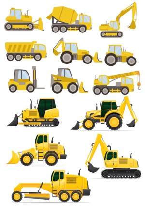 Collection of Yellow Construction Vehicles and Heavy Equipment Vectors Free Vector