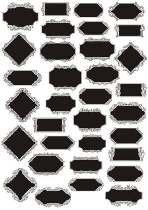 Set of Ornate Vintage Black Labels with Decorative White Borders Free Vector
