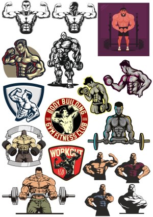 Muscular Bodybuilder and Gym Fitness Vector Set Free Vector